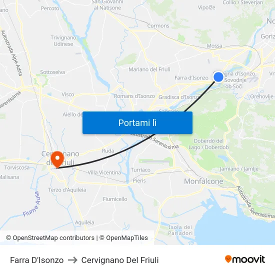 Farra D'Isonzo to Cervignano Del Friuli map