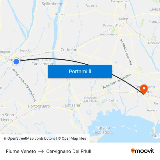 Fiume Veneto to Cervignano Del Friuli map