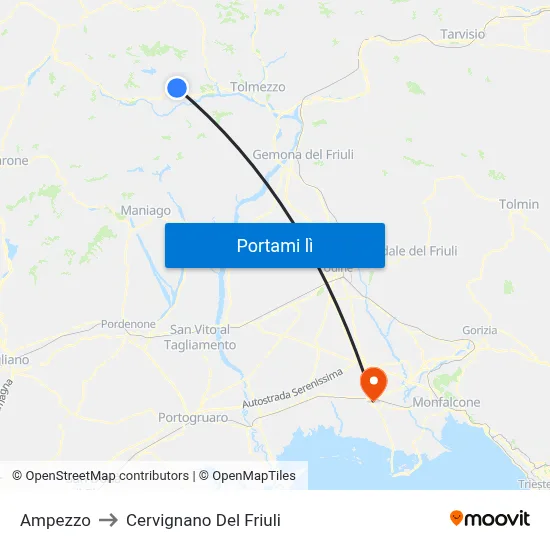 Ampezzo to Cervignano Del Friuli map