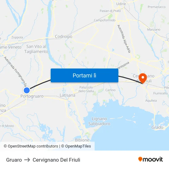Gruaro to Cervignano Del Friuli map
