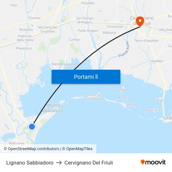 Lignano Sabbiadoro to Cervignano Del Friuli map