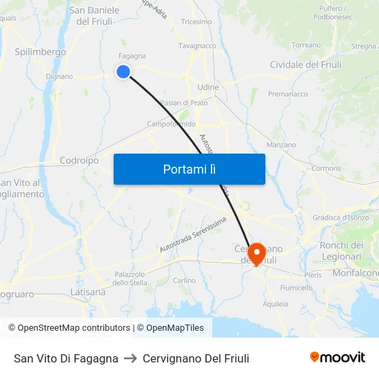 San Vito Di Fagagna to Cervignano Del Friuli map