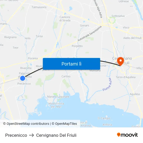 Precenicco to Cervignano Del Friuli map