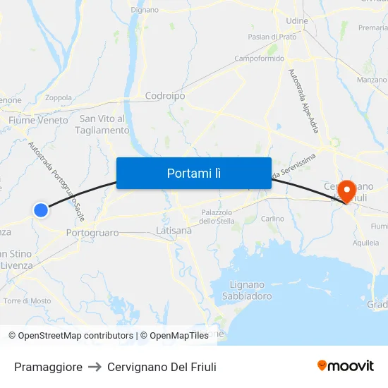 Pramaggiore to Cervignano Del Friuli map