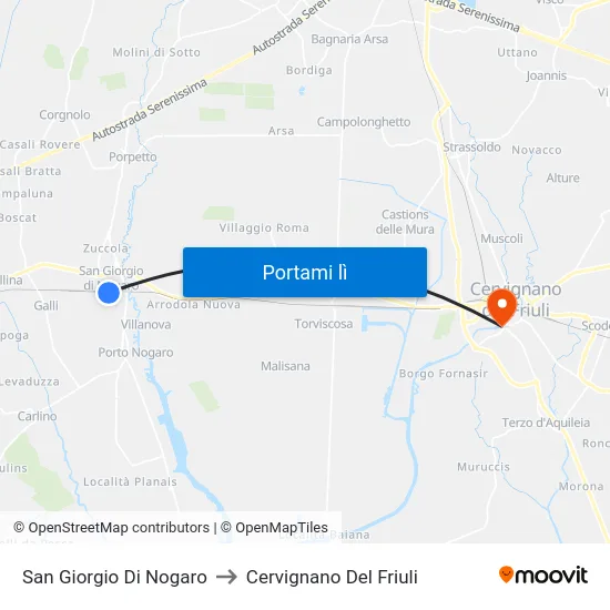 San Giorgio Di Nogaro to Cervignano Del Friuli map