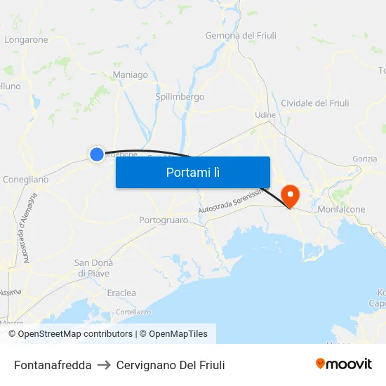 Fontanafredda to Cervignano Del Friuli map