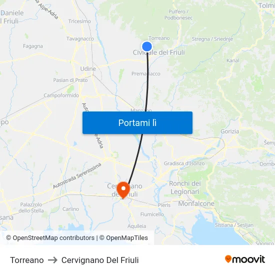 Torreano to Cervignano Del Friuli map
