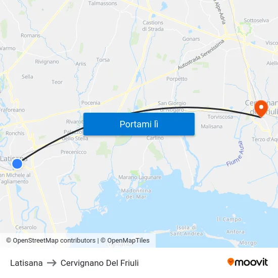 Latisana to Cervignano Del Friuli map
