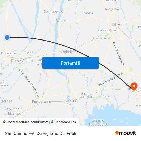 San Quirino to Cervignano Del Friuli map