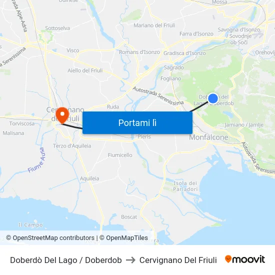 Doberdò Del Lago / Doberdob to Cervignano Del Friuli map