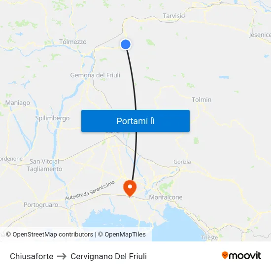 Chiusaforte to Cervignano Del Friuli map