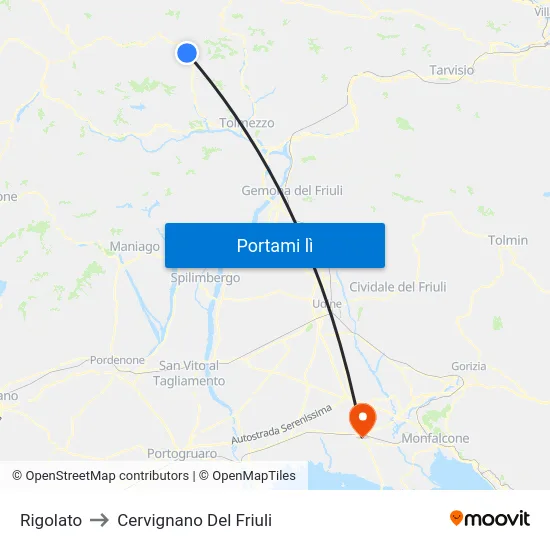 Rigolato to Cervignano Del Friuli map