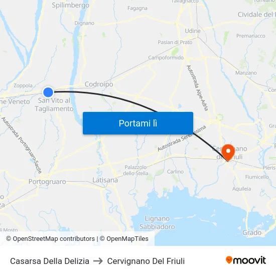 Casarsa Della Delizia to Cervignano Del Friuli map