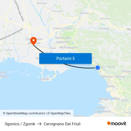 Sgonico / Zgonik to Cervignano Del Friuli map