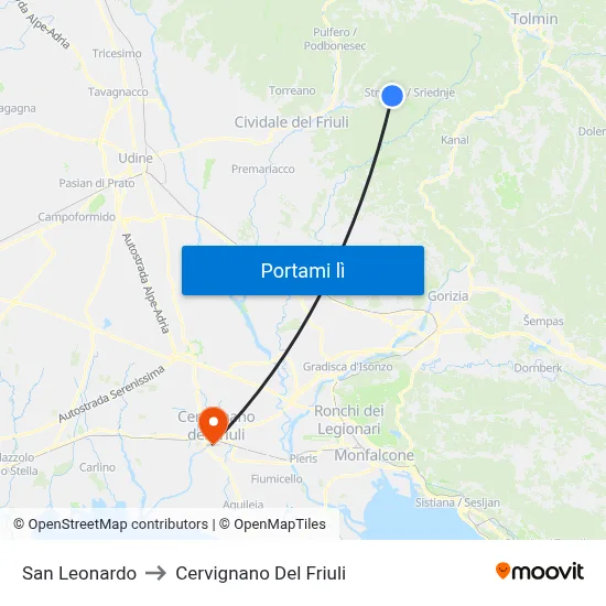 San Leonardo to Cervignano Del Friuli map