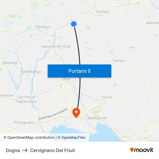Dogna to Cervignano Del Friuli map