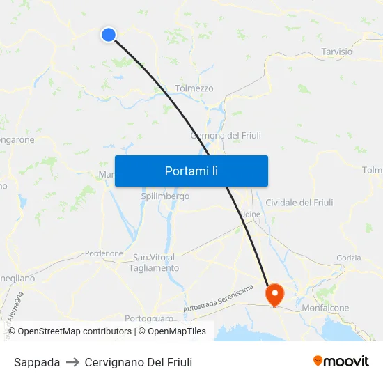 Sappada to Cervignano Del Friuli map