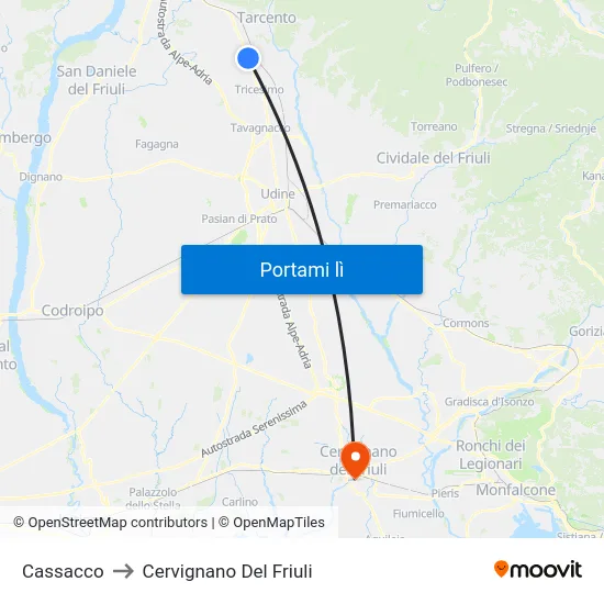 Cassacco to Cervignano Del Friuli map