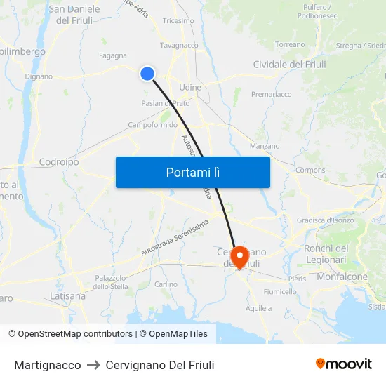 Martignacco to Cervignano Del Friuli map