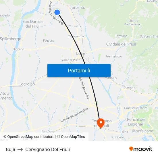 Buja to Cervignano Del Friuli map