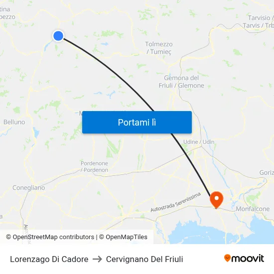 Lorenzago Di Cadore to Cervignano Del Friuli map