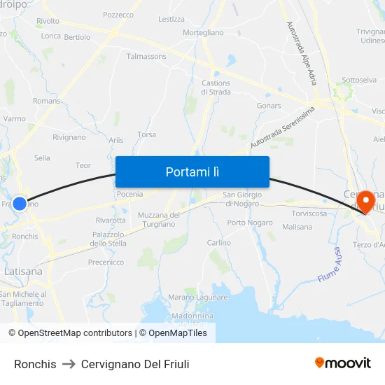 Ronchis to Cervignano Del Friuli map