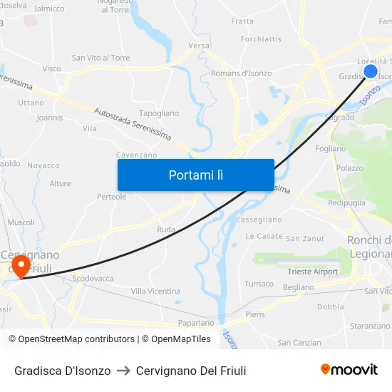 Gradisca D'Isonzo to Cervignano Del Friuli map