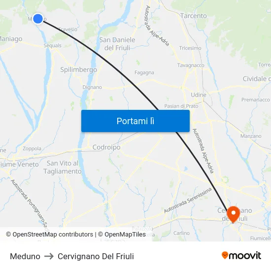 Meduno to Cervignano Del Friuli map