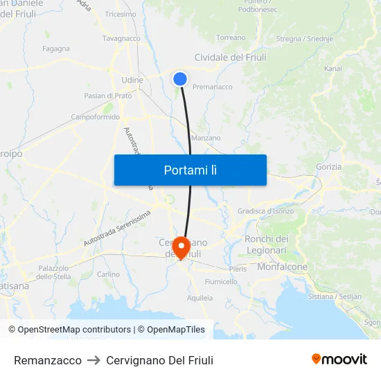 Remanzacco to Cervignano Del Friuli map