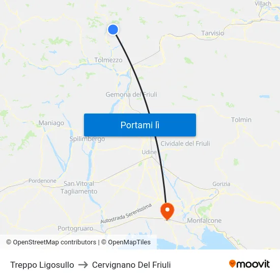 Treppo Ligosullo to Cervignano Del Friuli map