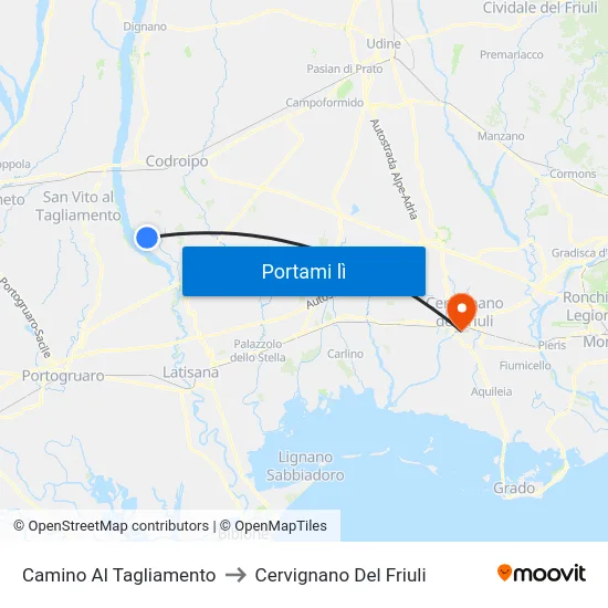 Camino Al Tagliamento to Cervignano Del Friuli map