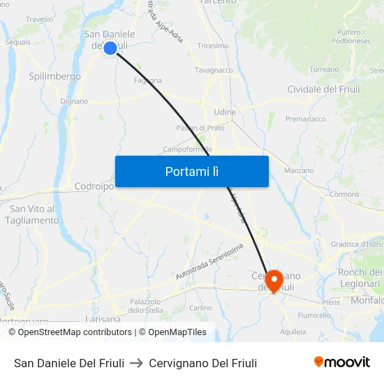 San Daniele Del Friuli to Cervignano Del Friuli map