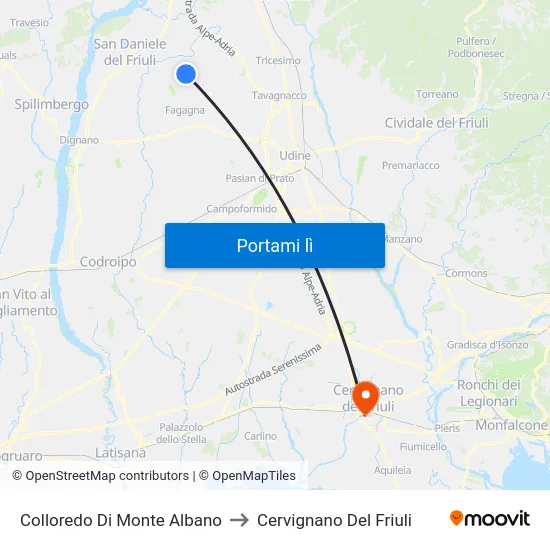 Colloredo Di Monte Albano to Cervignano Del Friuli map