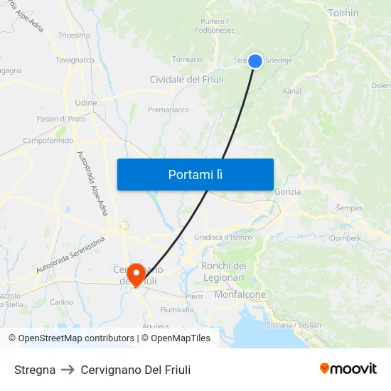 Stregna to Cervignano Del Friuli map