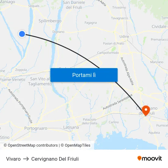 Vivaro to Cervignano Del Friuli map