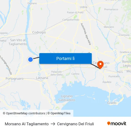 Morsano Al Tagliamento to Cervignano Del Friuli map