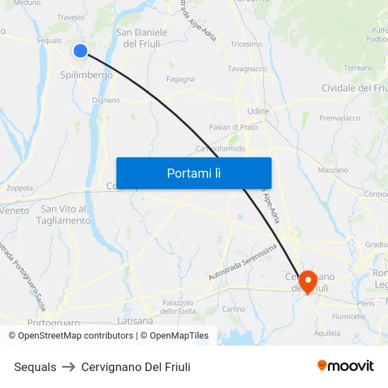 Sequals to Cervignano Del Friuli map