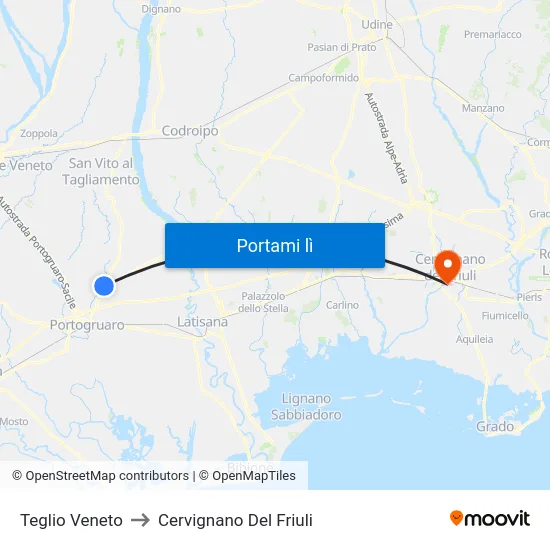 Teglio Veneto to Cervignano Del Friuli map
