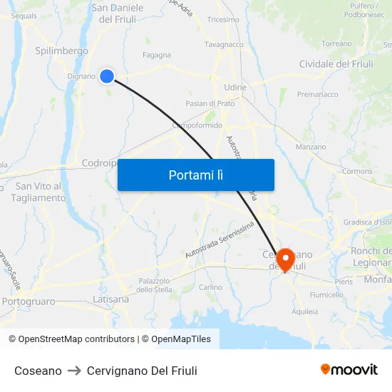 Coseano to Cervignano Del Friuli map