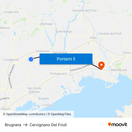 Brugnera to Cervignano Del Friuli map