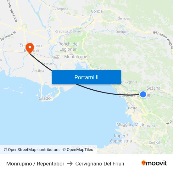 Monrupino / Repentabor to Cervignano Del Friuli map