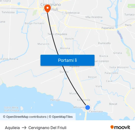 Aquileia to Cervignano Del Friuli map