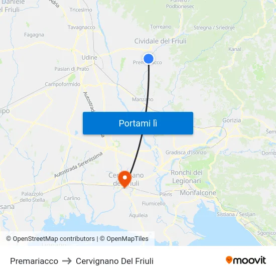 Premariacco to Cervignano Del Friuli map