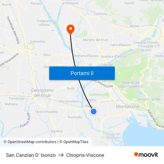 San Canzian D' Isonzo to Chiopris-Viscone map