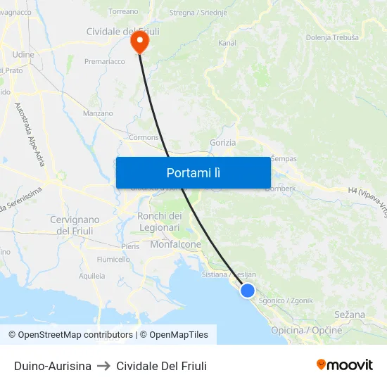 Duino-Aurisina to Cividale Del Friuli map