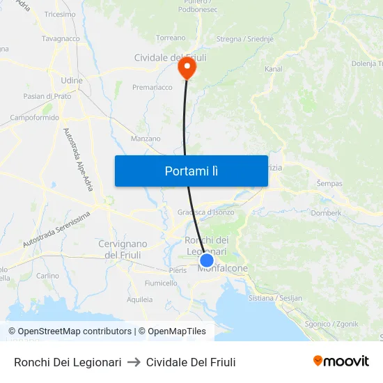 Ronchi Dei Legionari to Cividale Del Friuli map