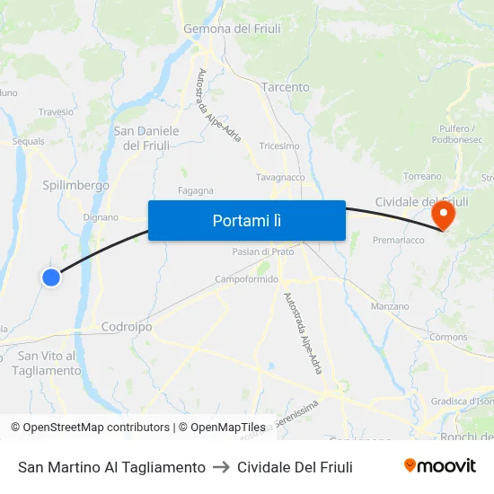 San Martino Al Tagliamento to Cividale Del Friuli map