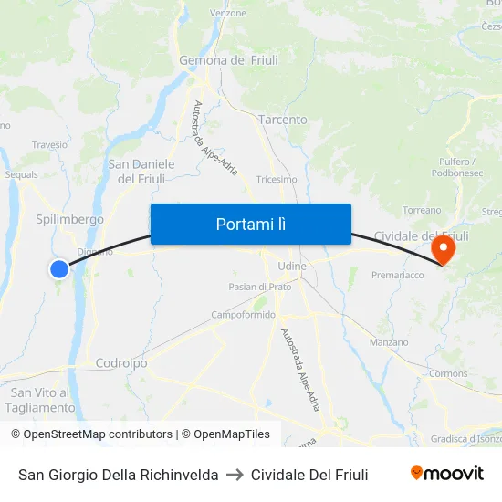 San Giorgio Della Richinvelda to Cividale Del Friuli map