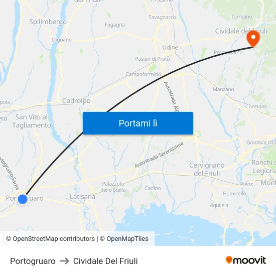 Portogruaro to Cividale Del Friuli map