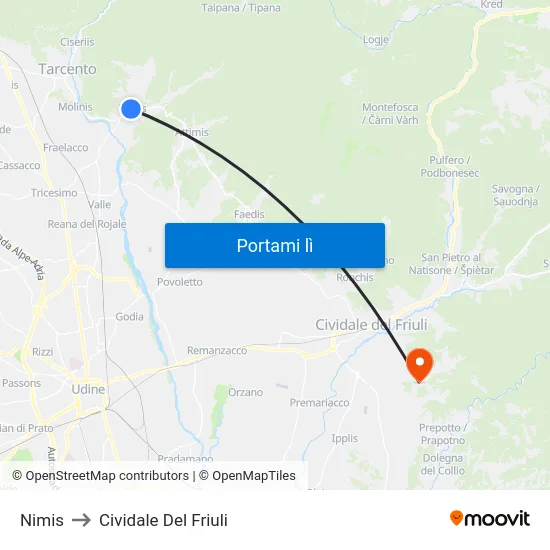 Nimis to Cividale Del Friuli map